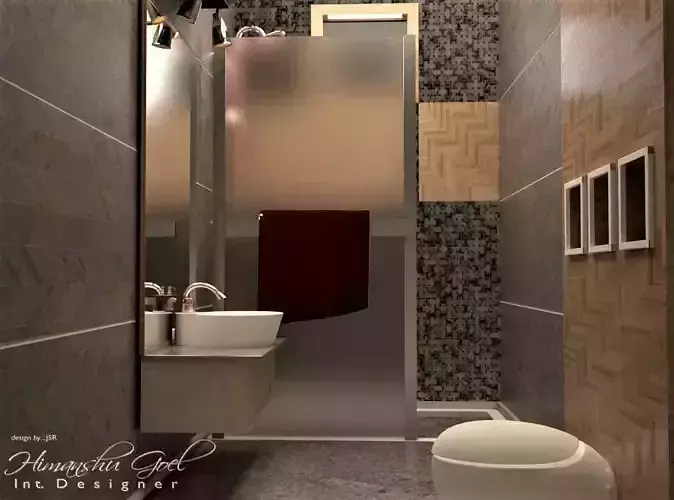 BATHROOM modern with tiled walls