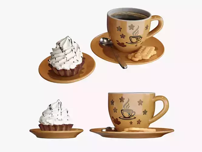 Coffee cup with cake and cookies