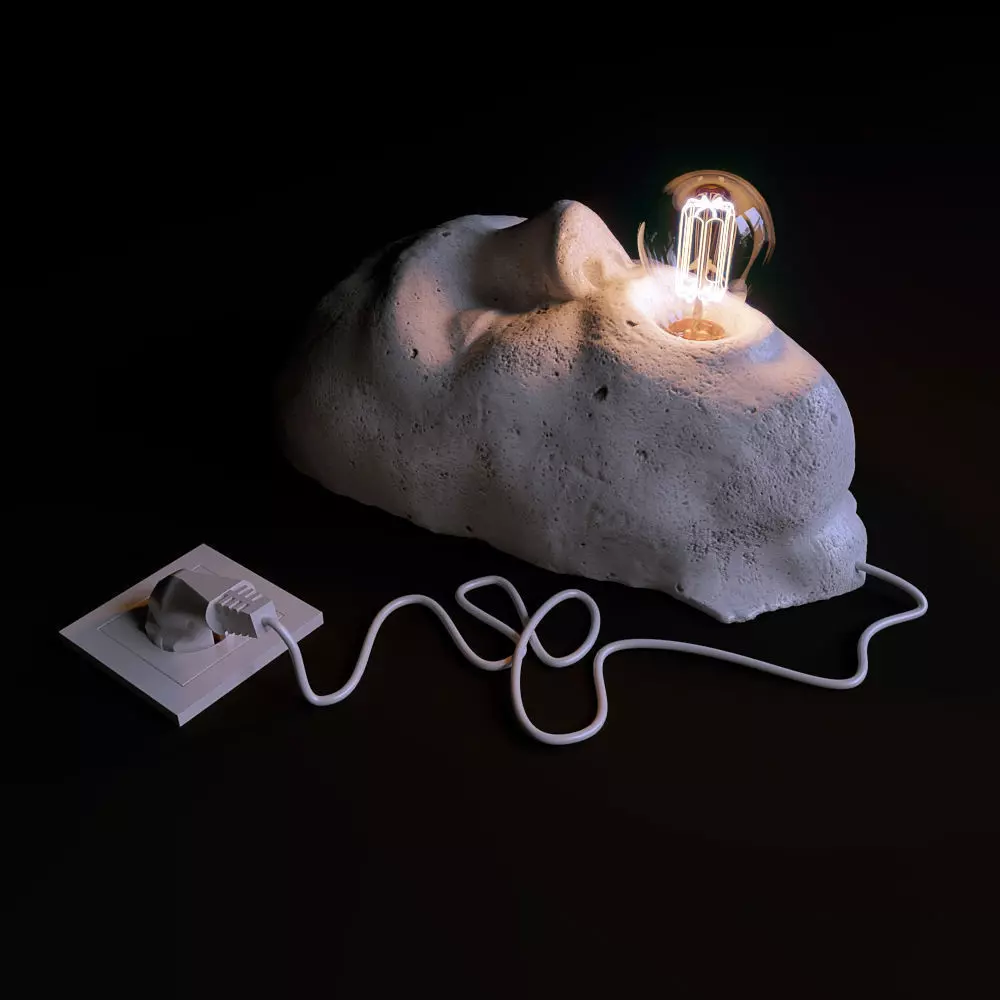 White-Head lamp with light bulb in shape of skull 3D model_0