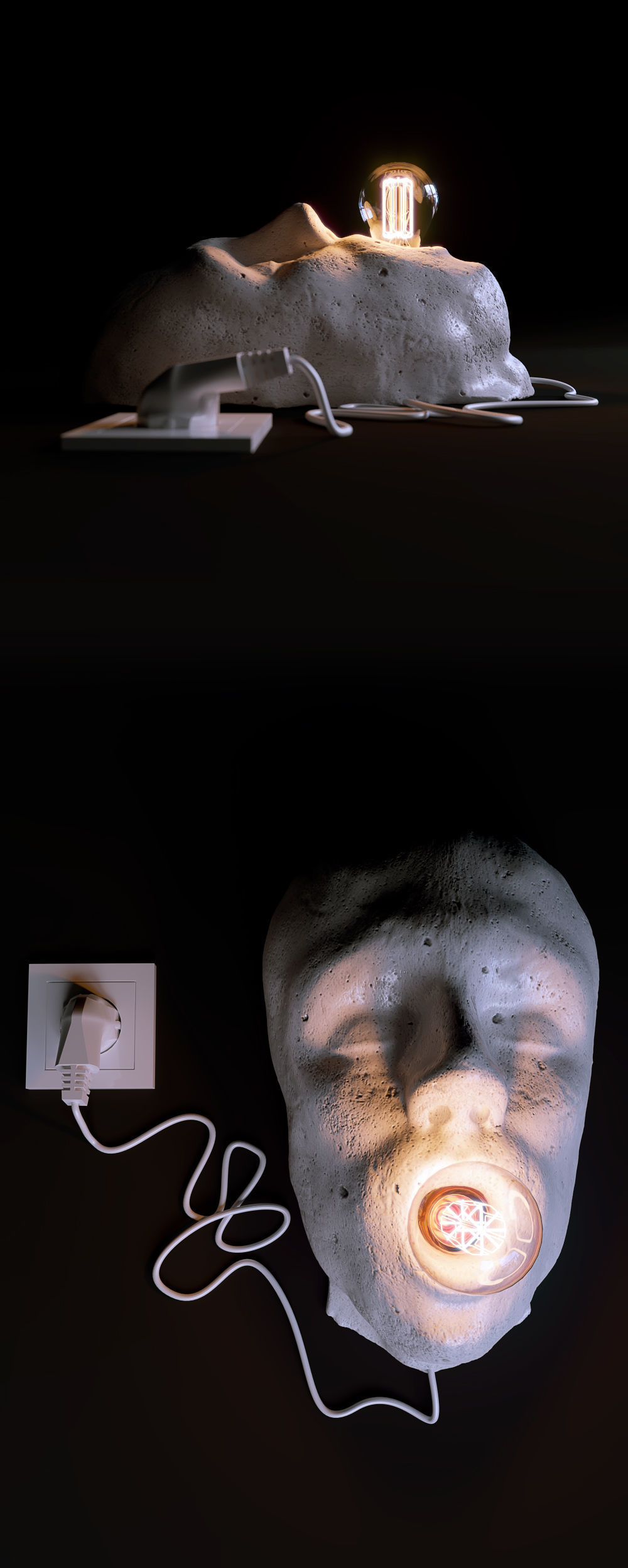 White-Head lamp with light bulb in shape of skull 3D model_1