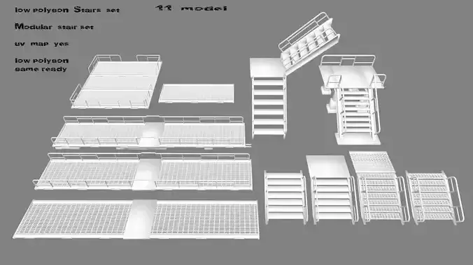 stairs building with Low-poly 3D model