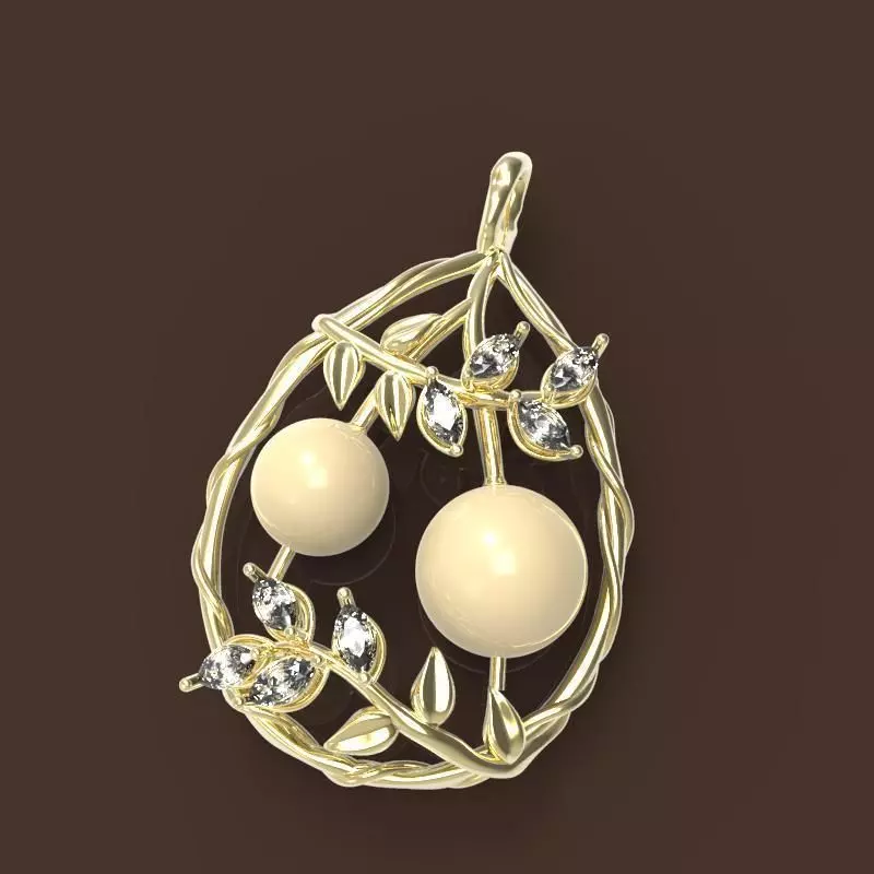 Pendant White cherry branch 3D print model_0