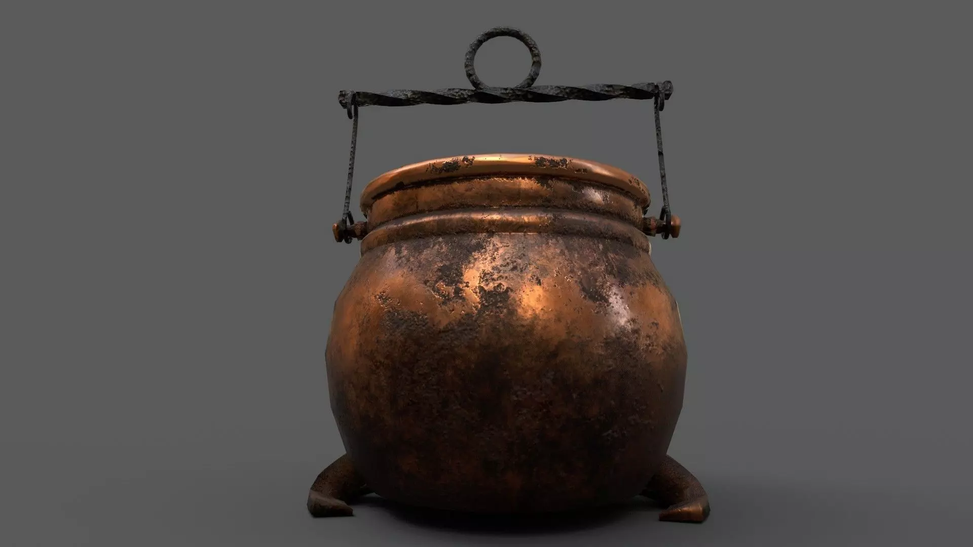 Medieval Copper Cooking Pot Low-poly 3D model_0