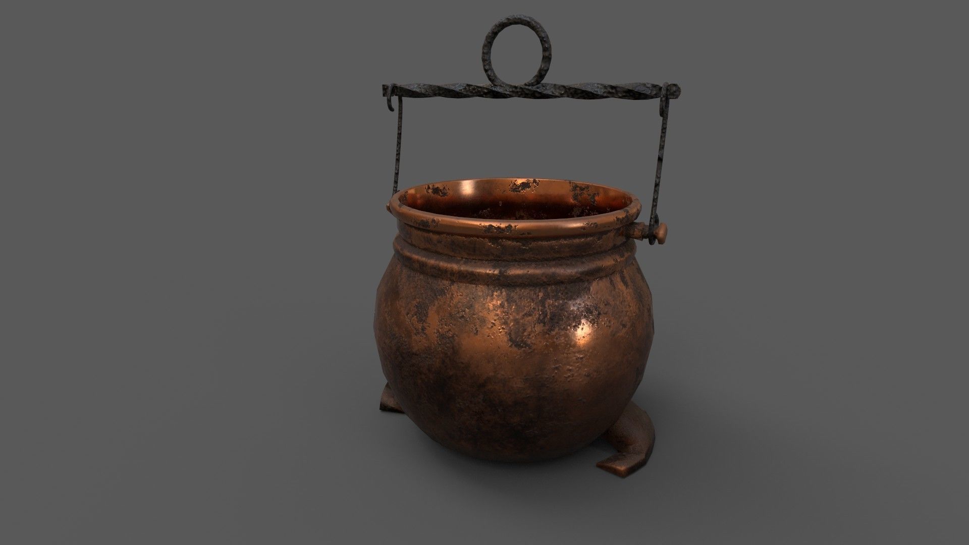 Medieval Copper Cooking Pot Low-poly 3D model_1