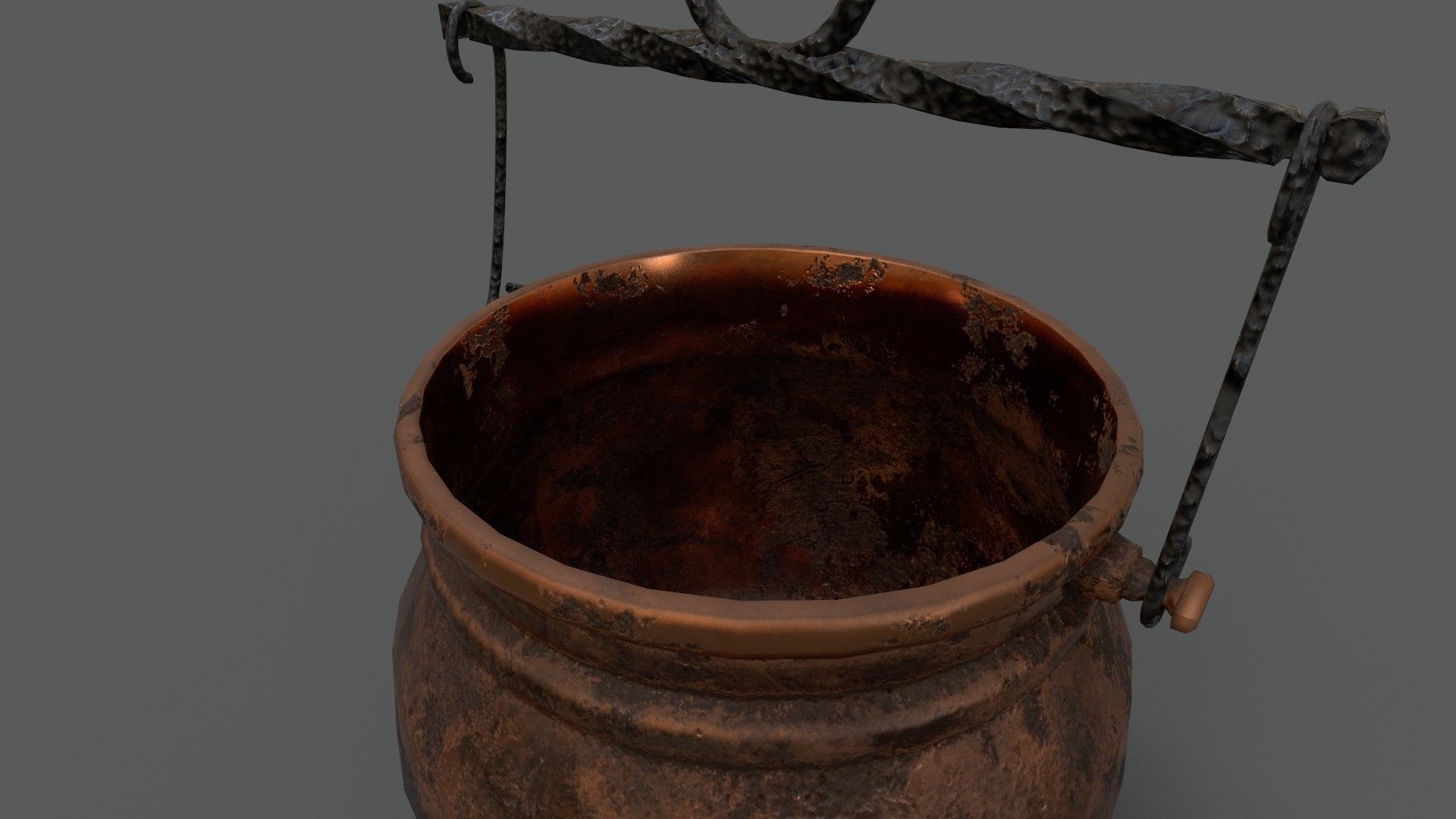 Medieval Copper Cooking Pot Low-poly 3D model_2