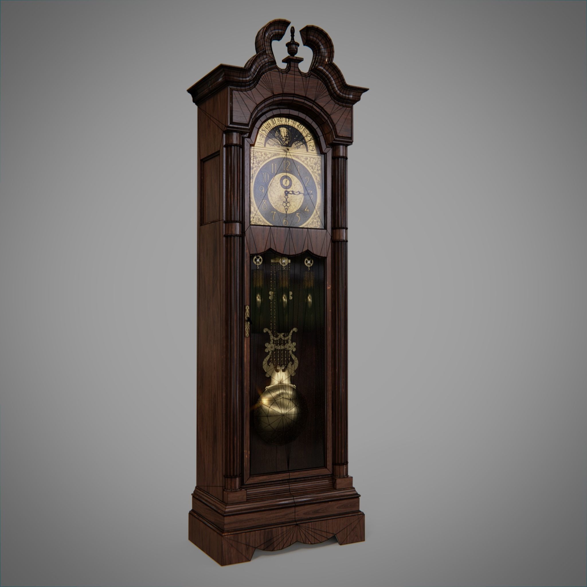 Game Ready Grandfather Clock Low-poly 3D model_3