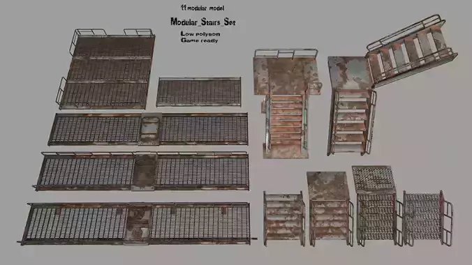 Stairs set rusty Low-poly 3D model