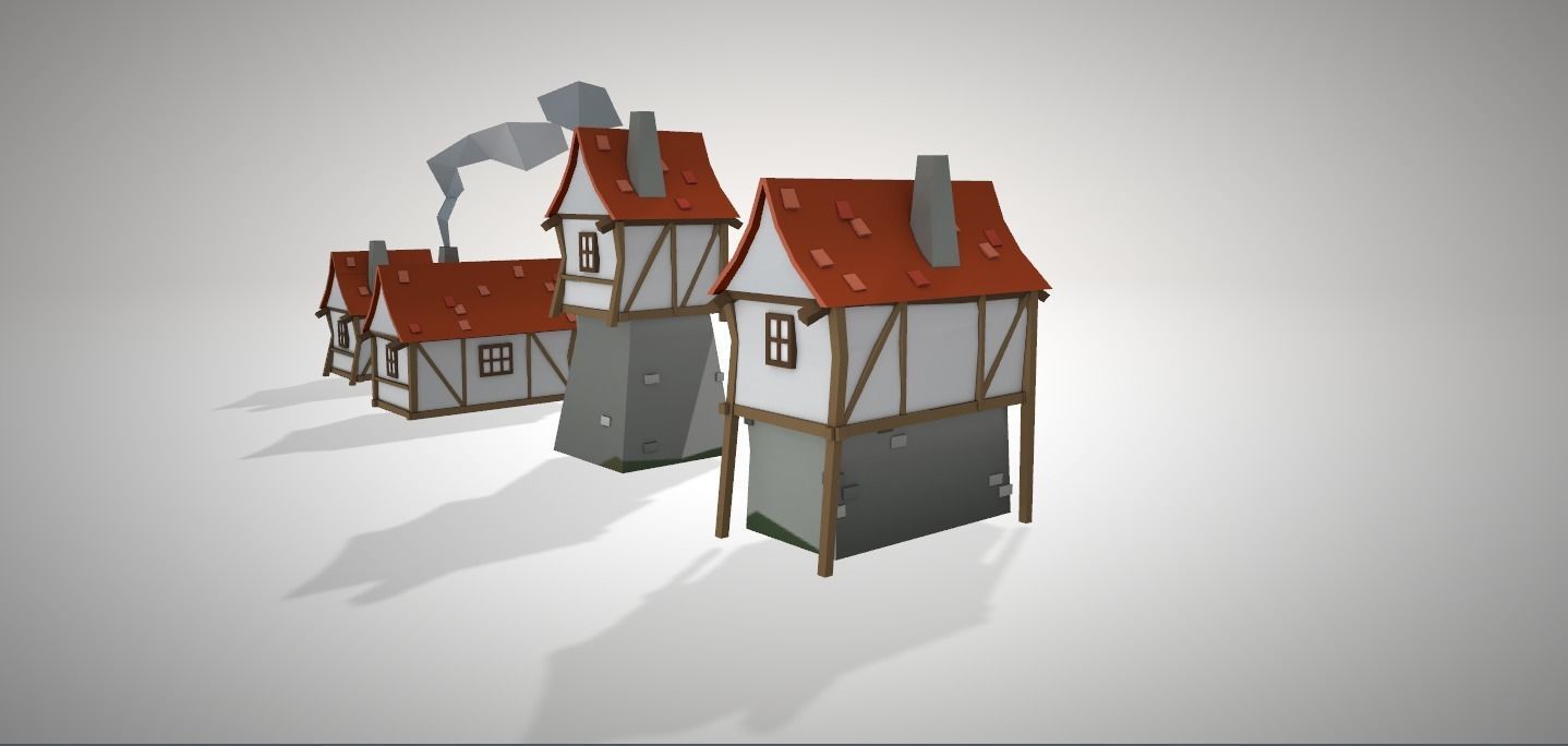 Low-Poly Game-Ready House Pack RPG style Low-poly 3D model_4