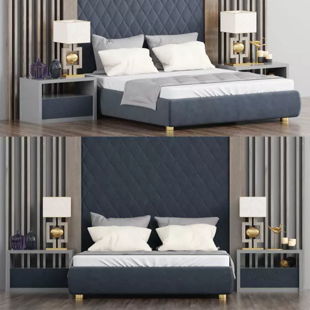 Bedroom2 modern bedroom with headboard and nightstands 3D model