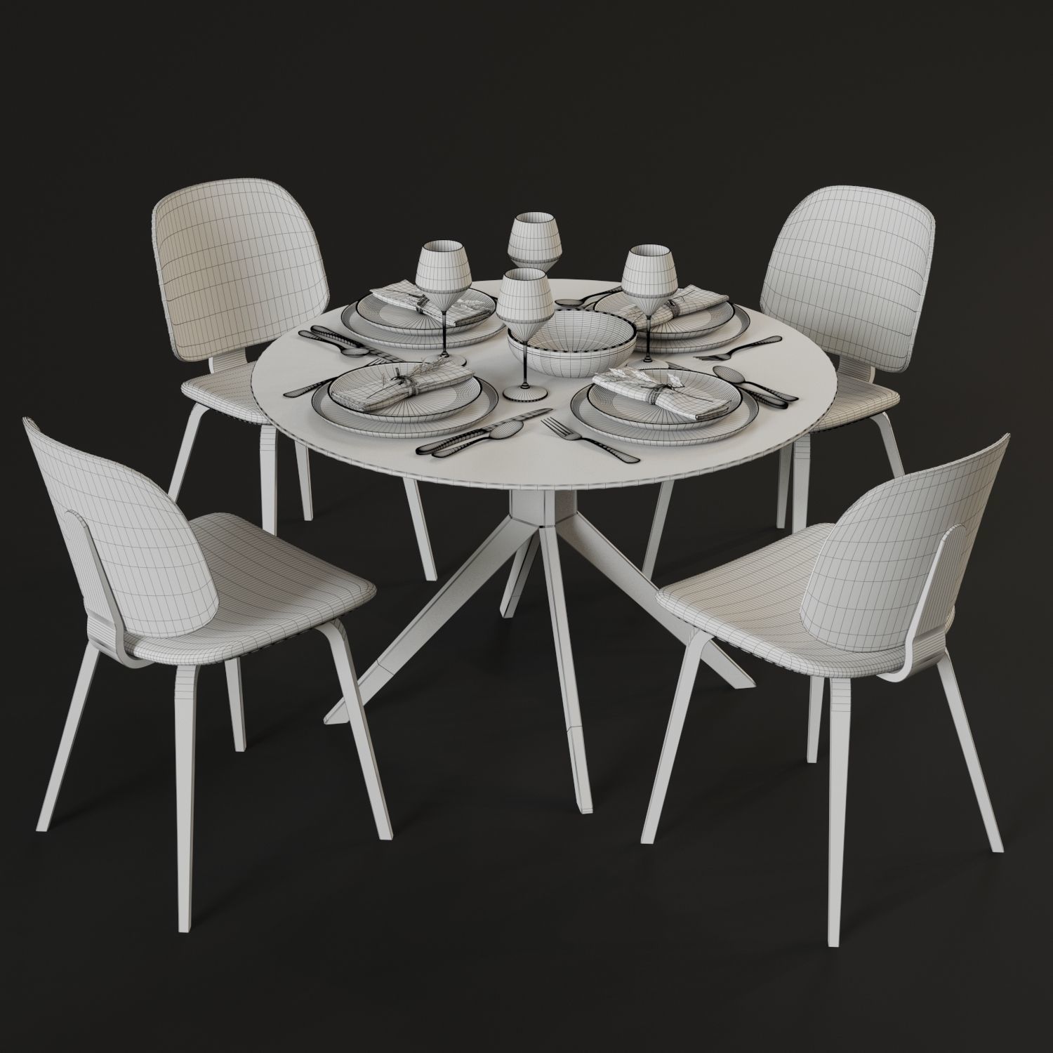 Dining table and chairs 3D model_1
