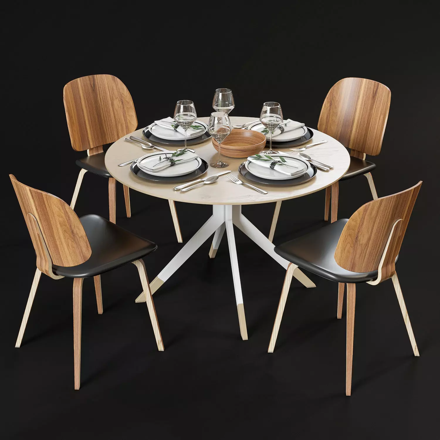 Dining table and chairs 3D model_0