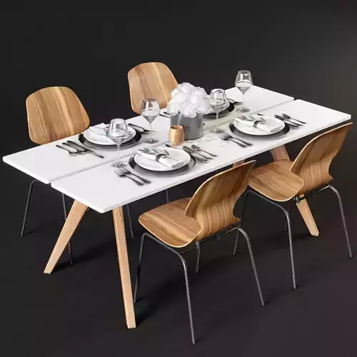 Dining table and chairs and serving