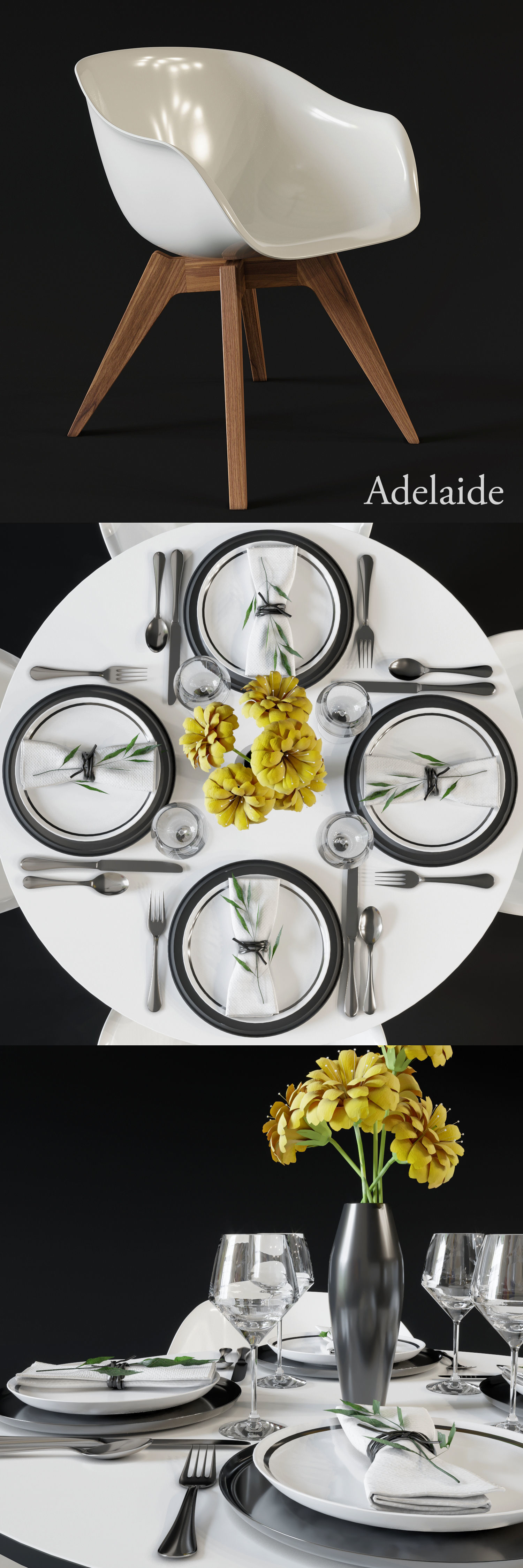 Dining table and chairs and serving 3D model_2