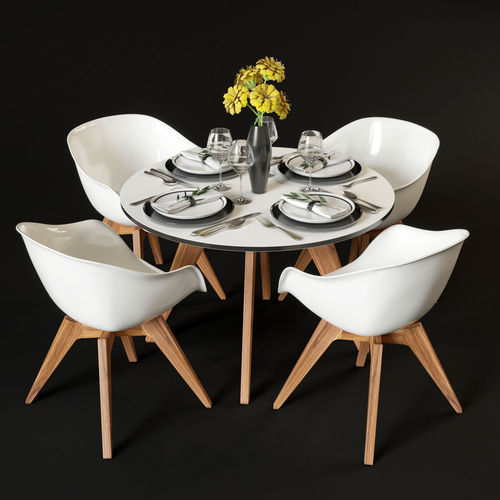 Dining table and chairs and serving 3D model
