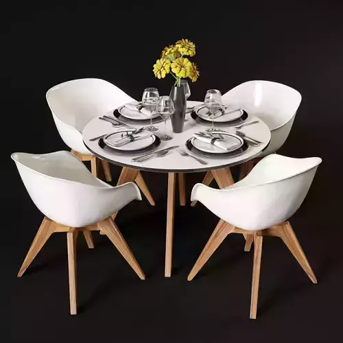 Dining table and chairs and serving 3D model