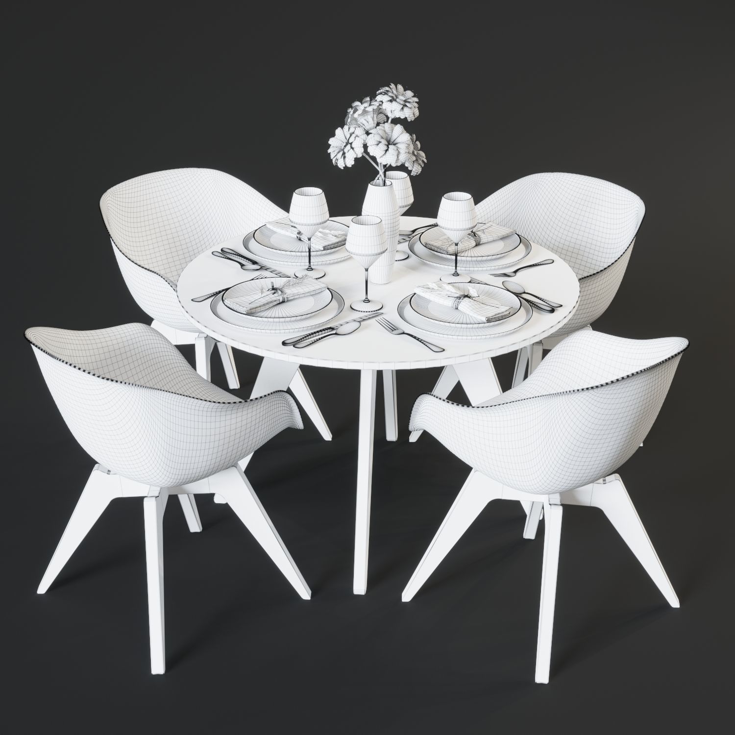 Dining table and chairs and serving 3D model_3