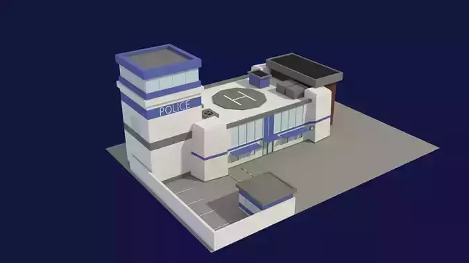 Low Poly Police Station Low-poly 3D model