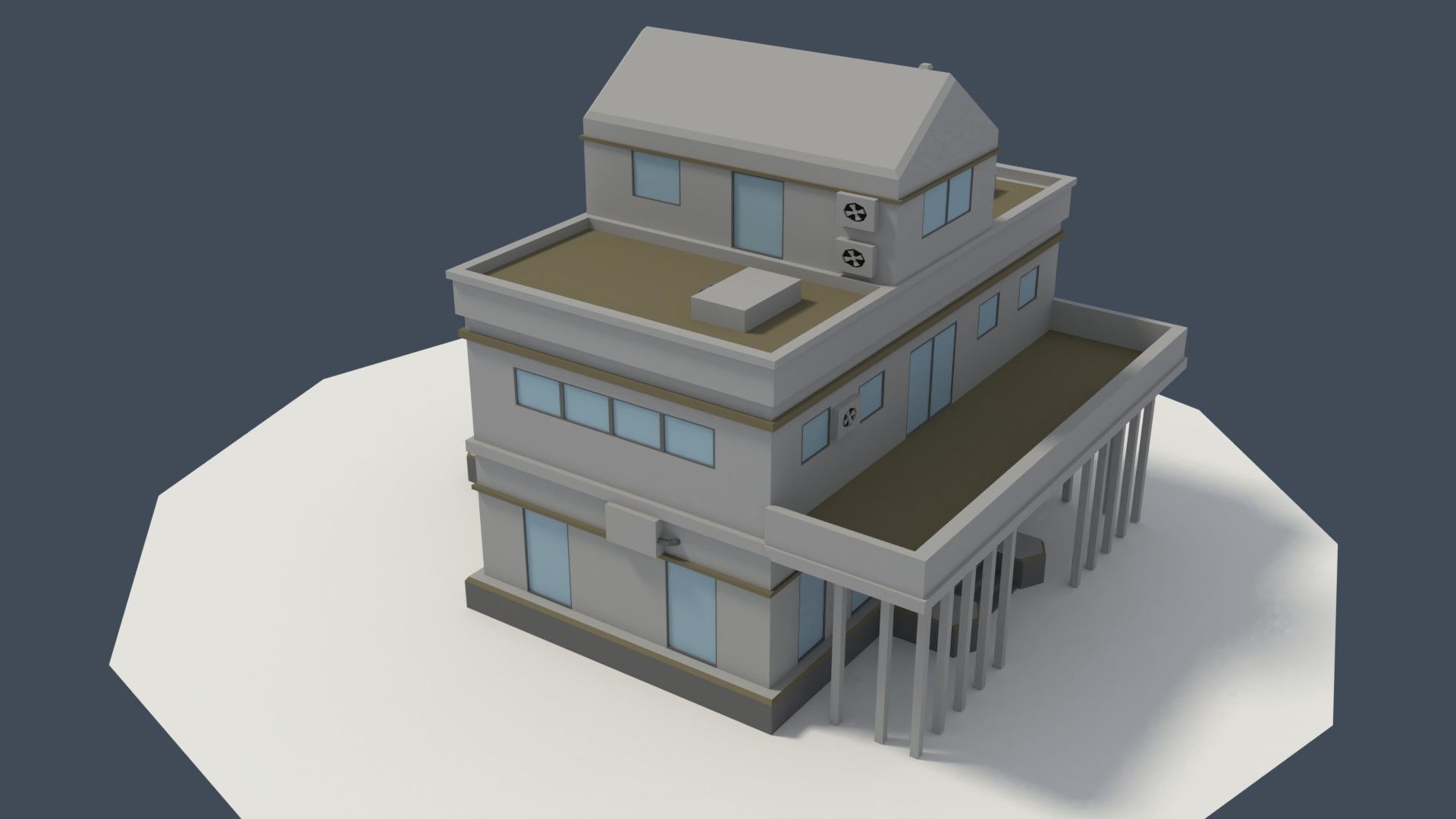 Low Poly Consulate Building Low-poly 3D model_3