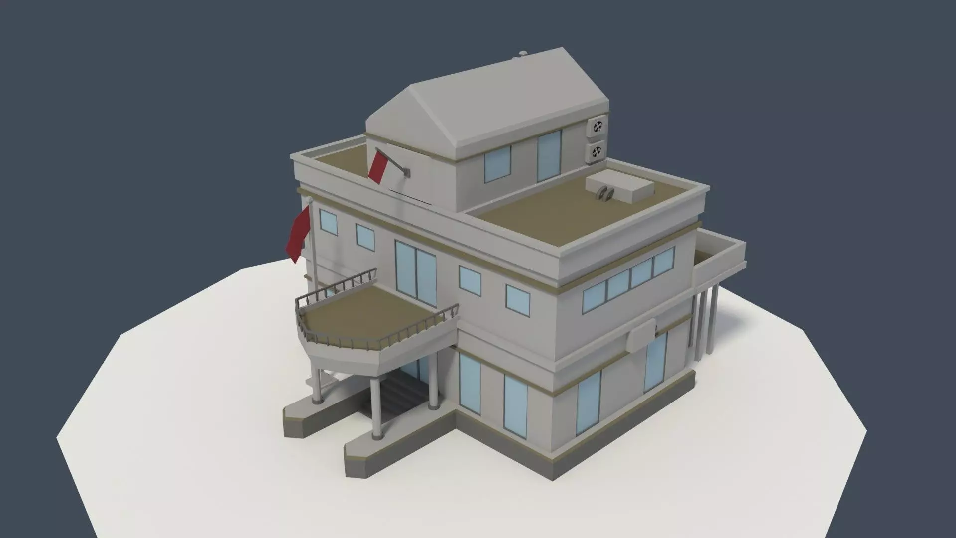 Low Poly Consulate Building Low-poly 3D model_0