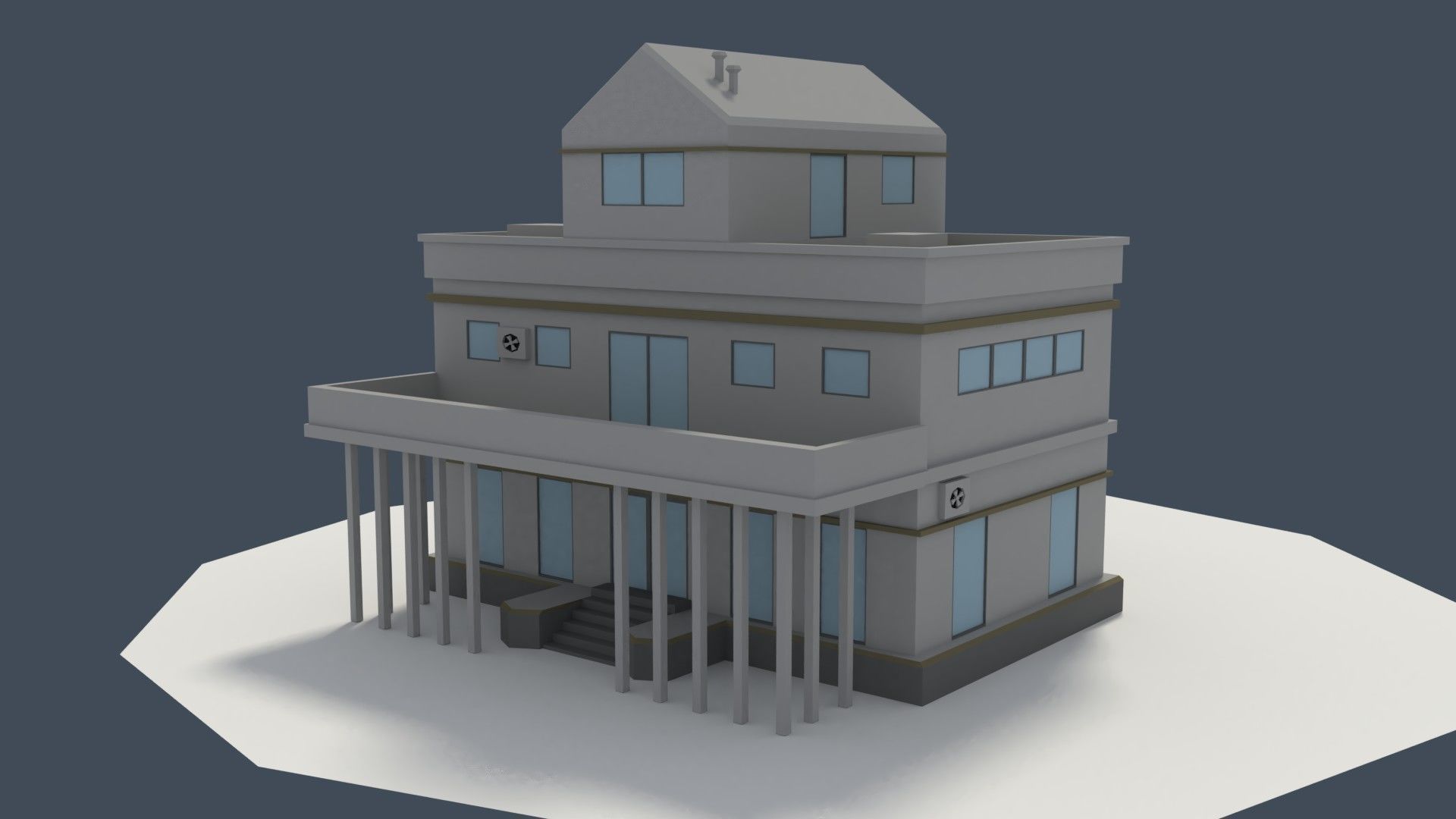 Low Poly Consulate Building Low-poly 3D model_2