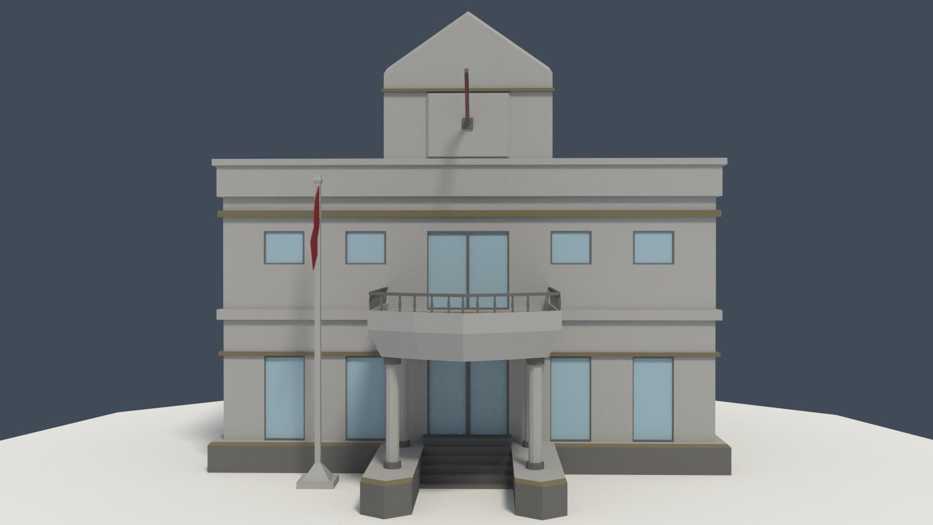 Low Poly Consulate Building Low-poly 3D model_5