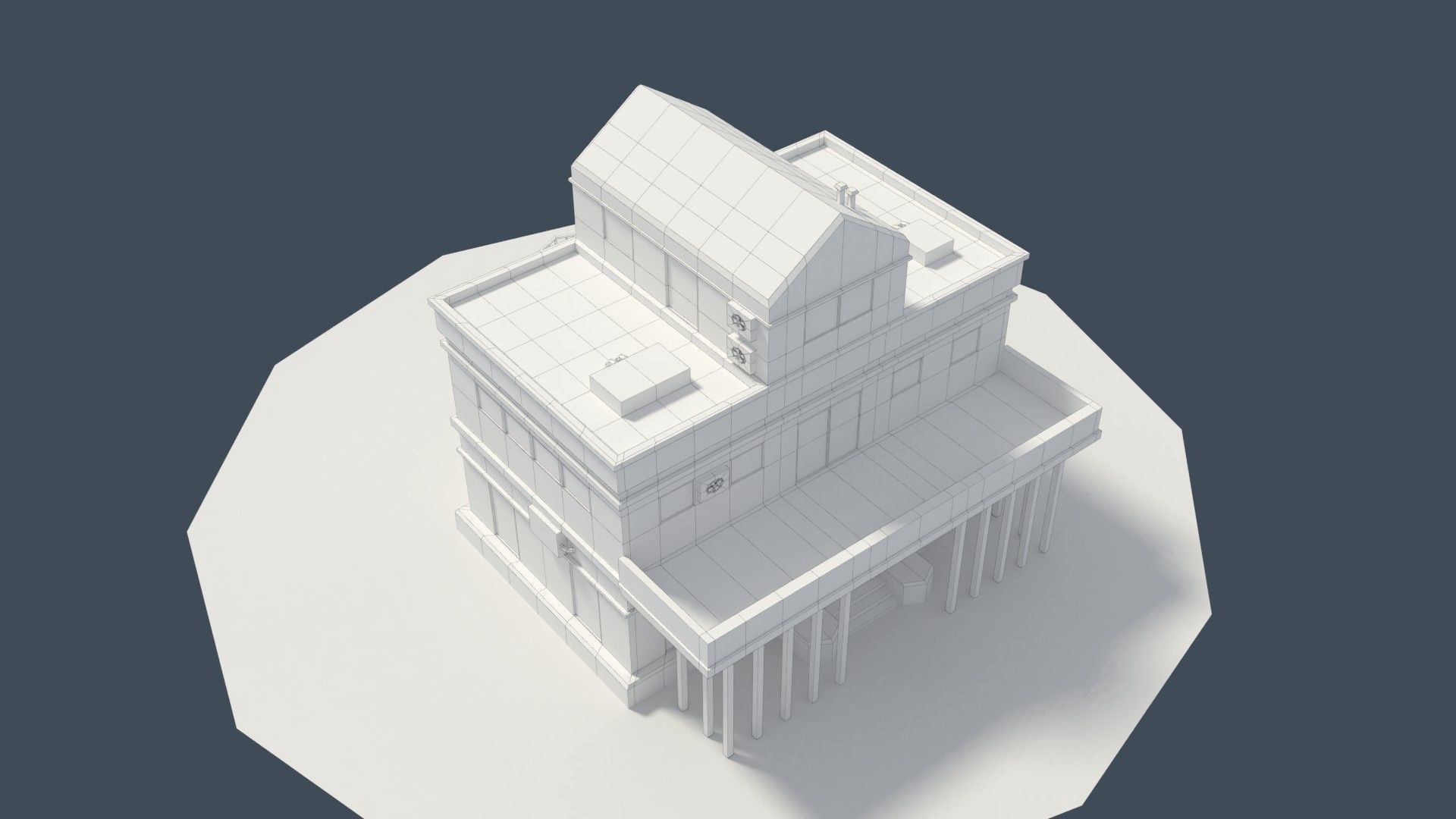 Low Poly Consulate Building Low-poly 3D model_6
