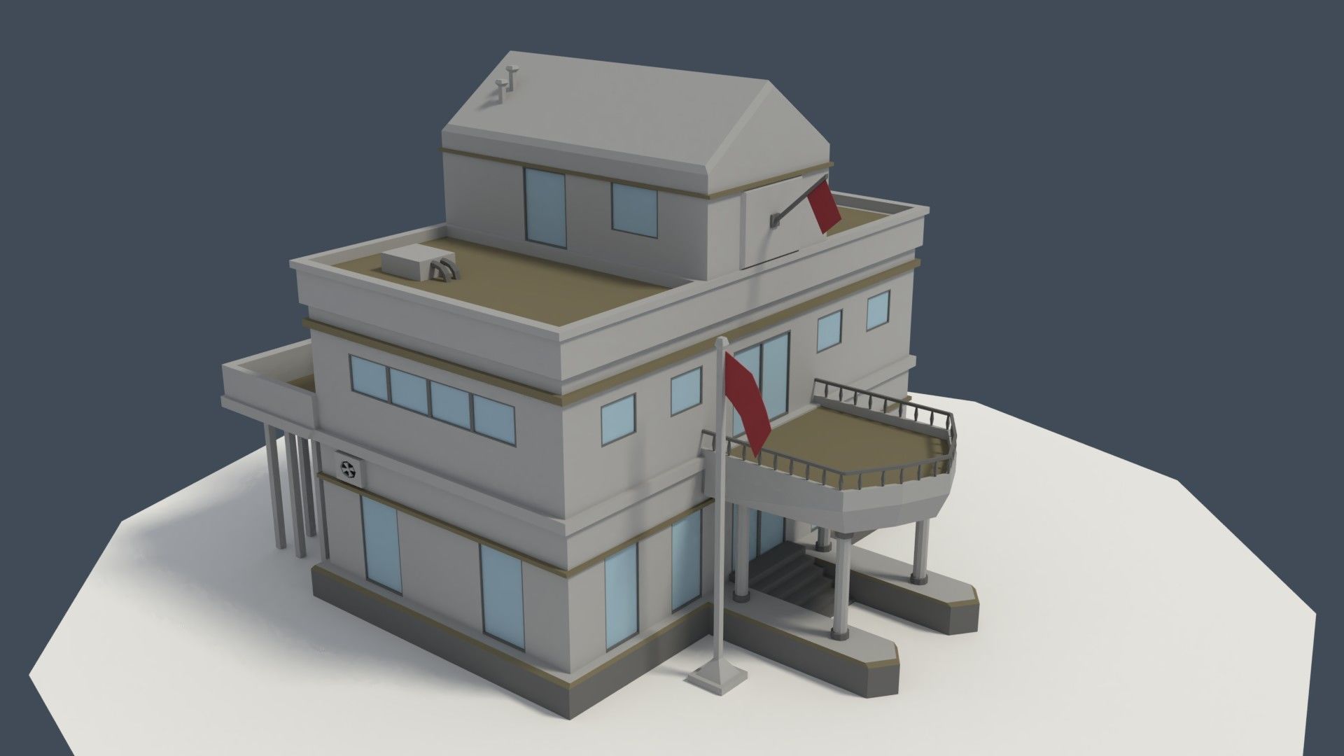 Low Poly Consulate Building Low-poly 3D model_1