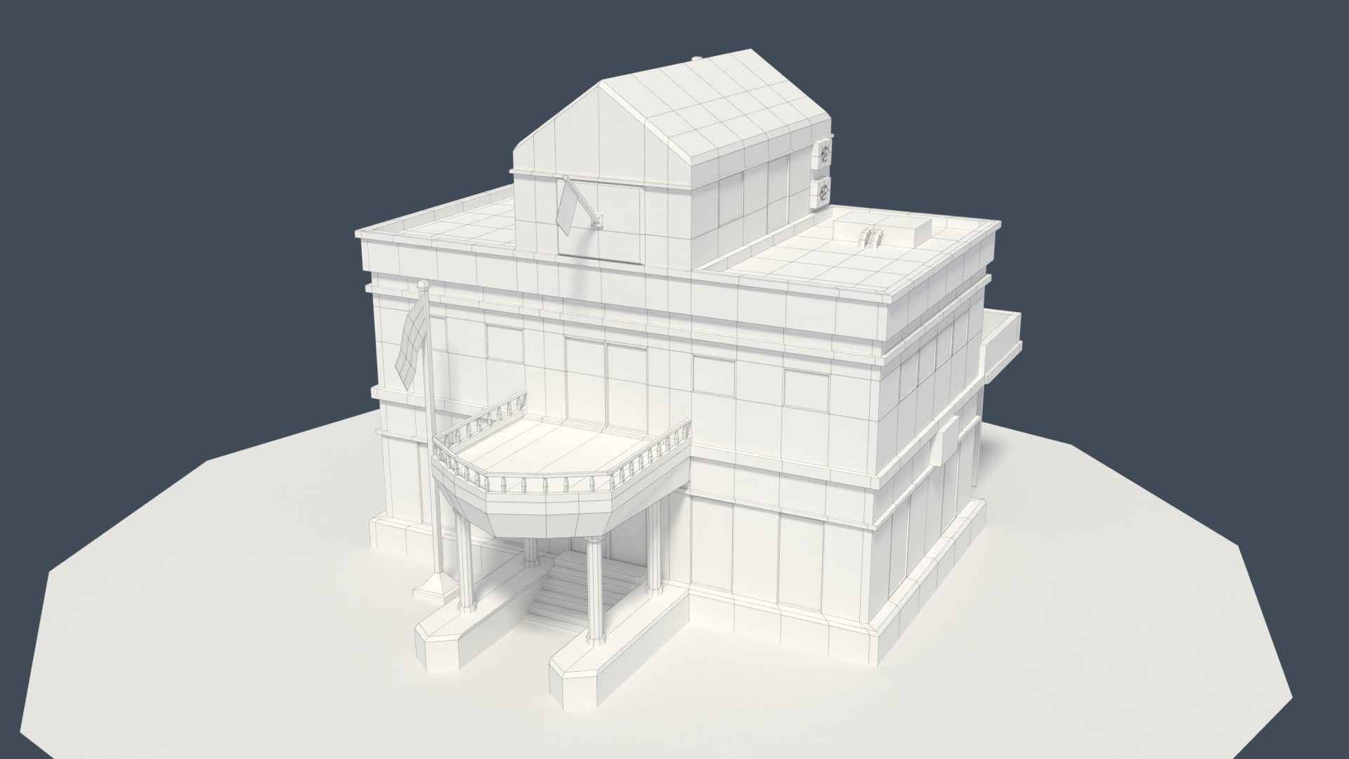 Low Poly Consulate Building Low-poly 3D model_7