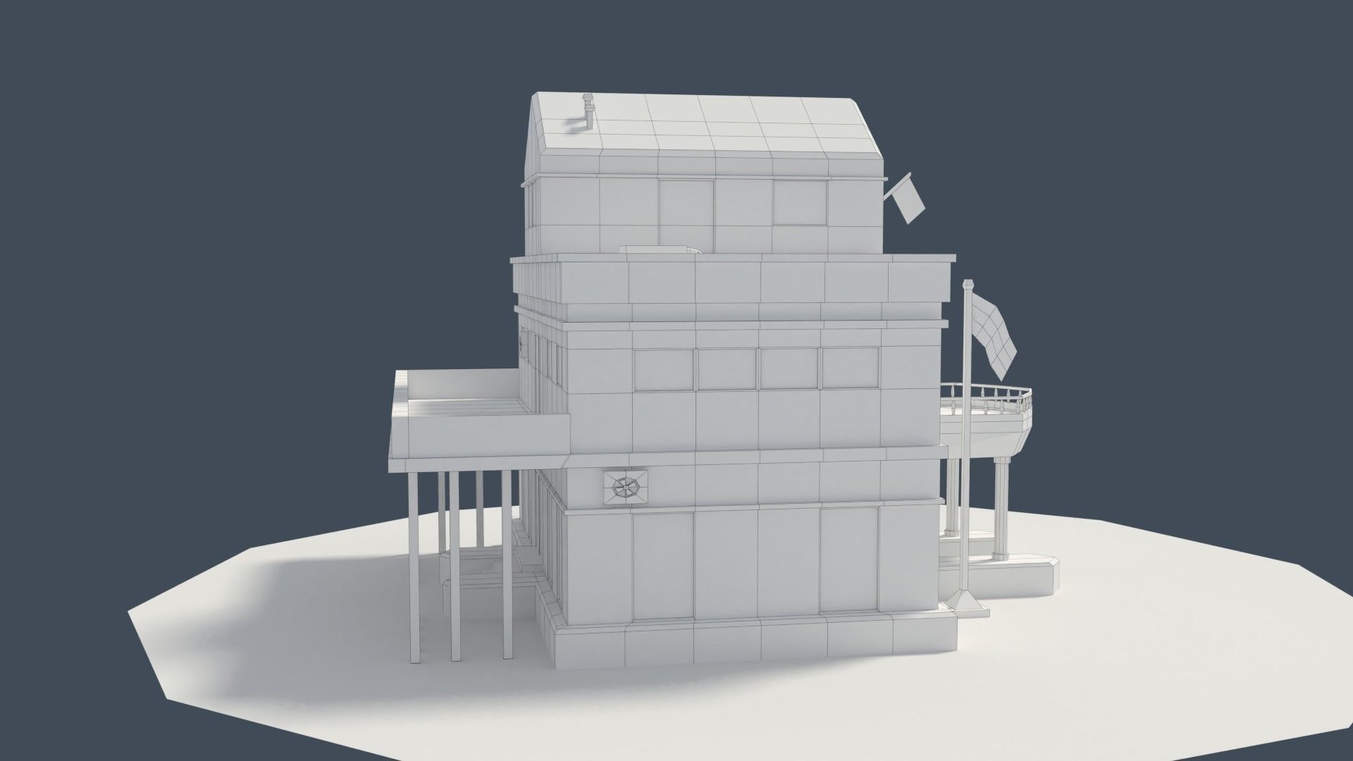 Low Poly Consulate Building Low-poly 3D model_8
