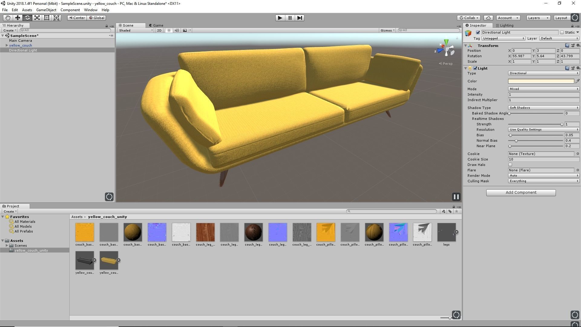 yellow couch Low-poly 3D model_4