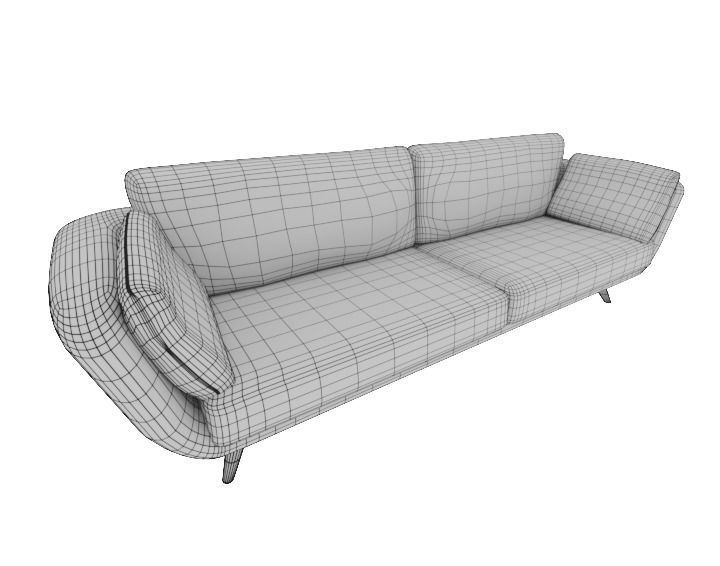 yellow couch Low-poly 3D model_2