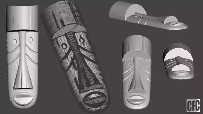 WoodCarving detail - tiki mask - 3d model for CNC - WCCFC0N 3D print model