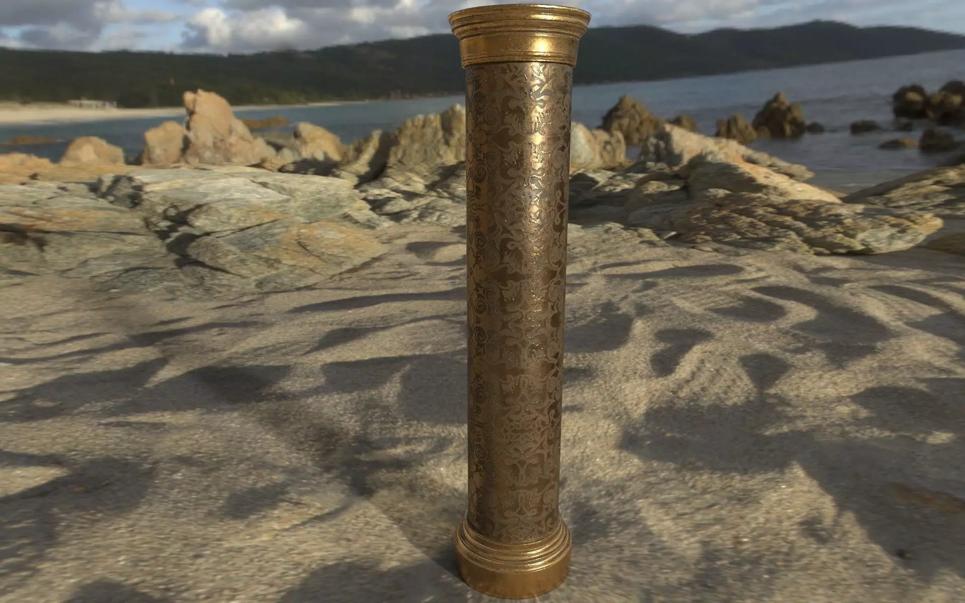 game column gold bronze Low-poly 3D model_0