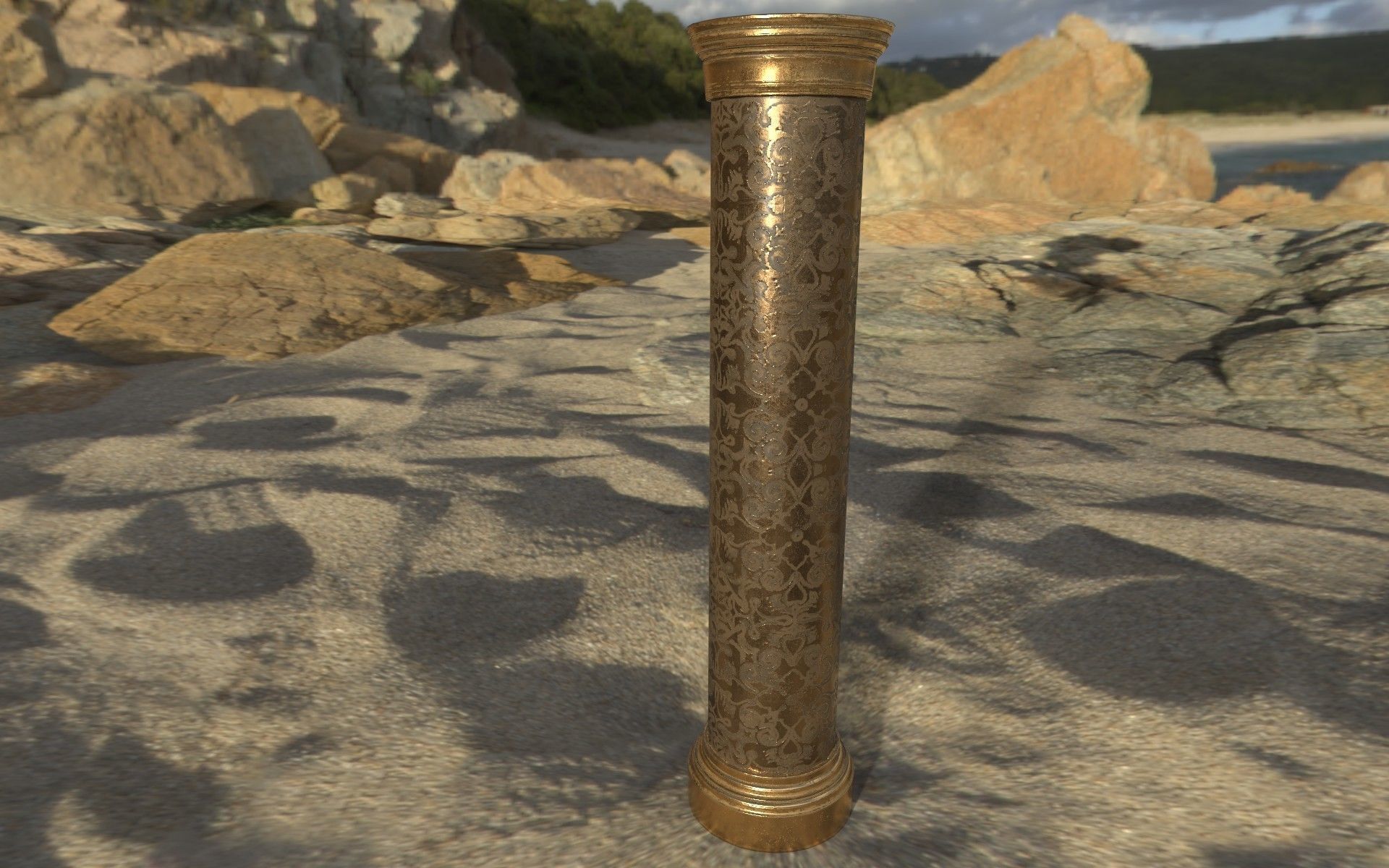 game column gold bronze Low-poly 3D model_4