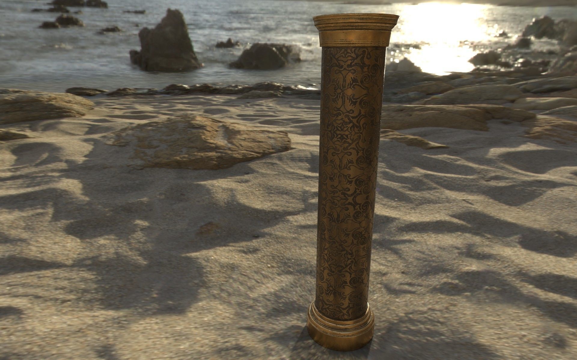 game column gold bronze Low-poly 3D model_3