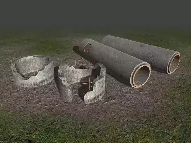 Concrete tubes and pipes  - PBR - lowpoly Low-poly 3D model