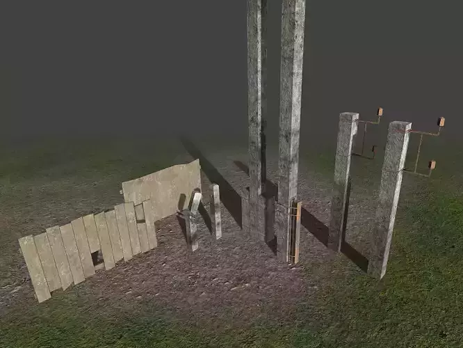 Fences and electrical posts - PBR - lowpoly Low-poly 3D model