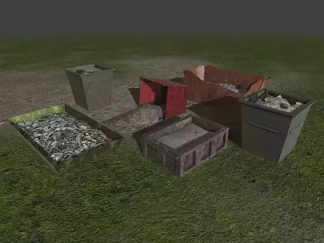 Garbage scrap containers - PBR - lowpoly - set of 6 Low-poly 3D model