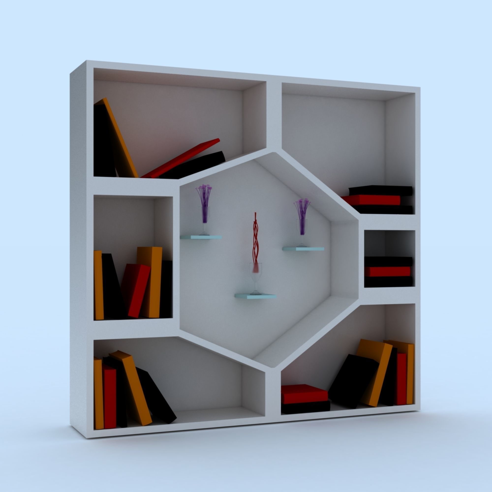 Book Shelf Low-poly 3D model_2