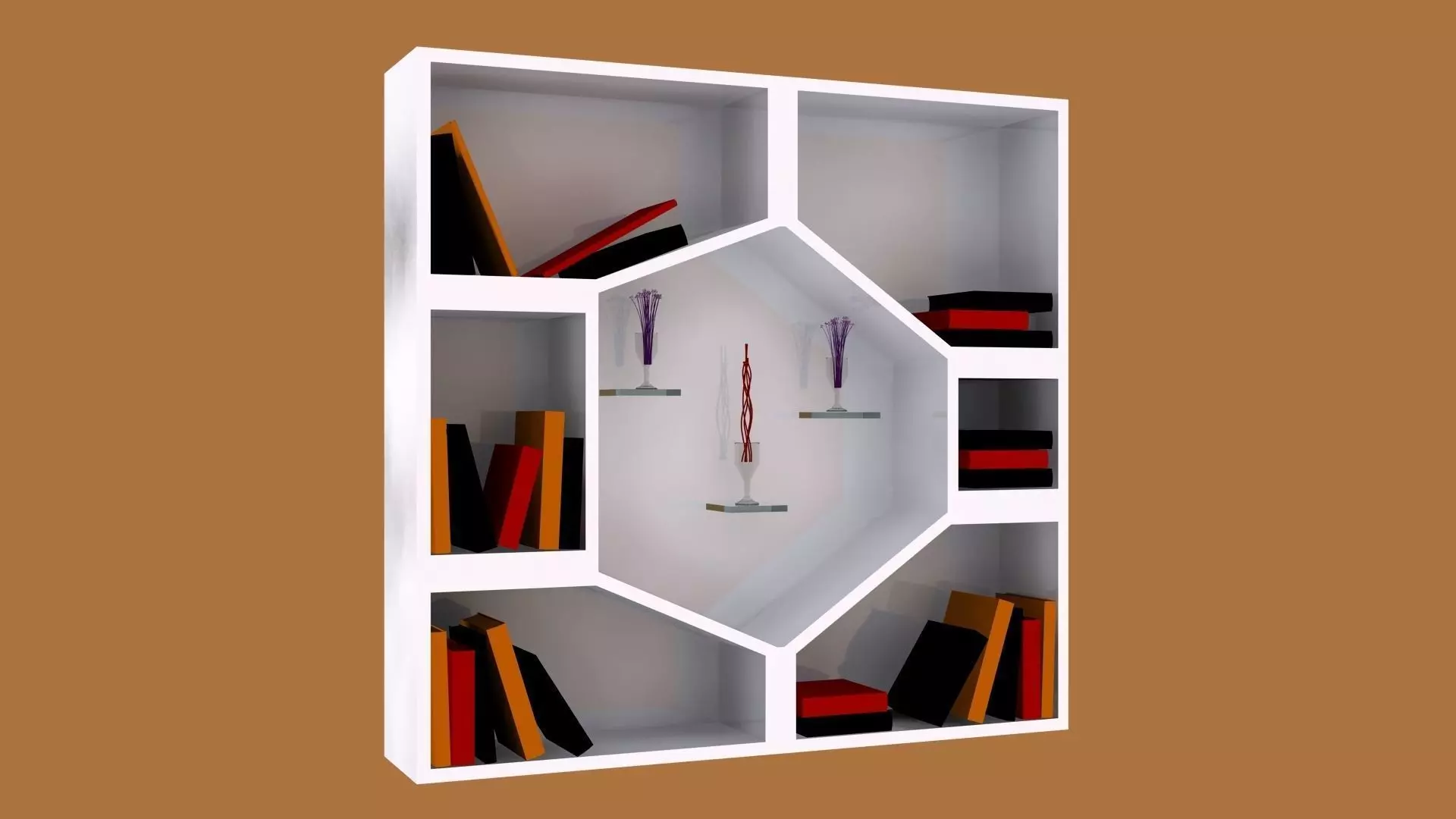 Book Shelf Low-poly 3D model_0