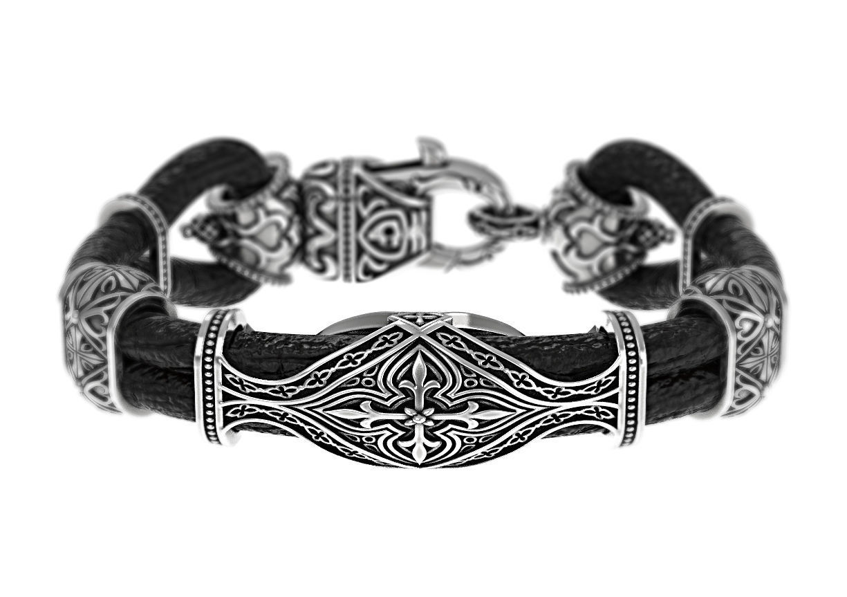 Stylish antique bracelet with patterns cross 387 3D print model_1