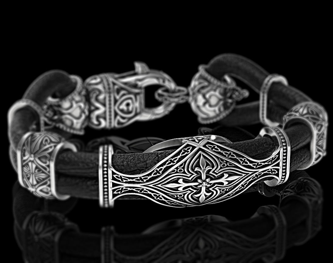 Stylish antique bracelet with patterns cross 387 3D print model_5