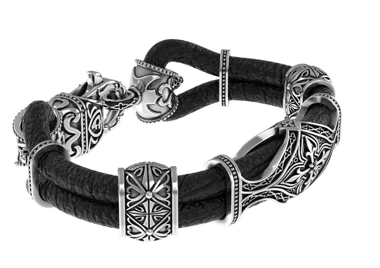 Stylish antique bracelet with patterns cross 387 3D print model_6