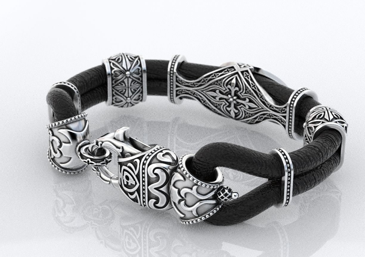 Stylish antique bracelet with patterns cross 387 3D print model_9