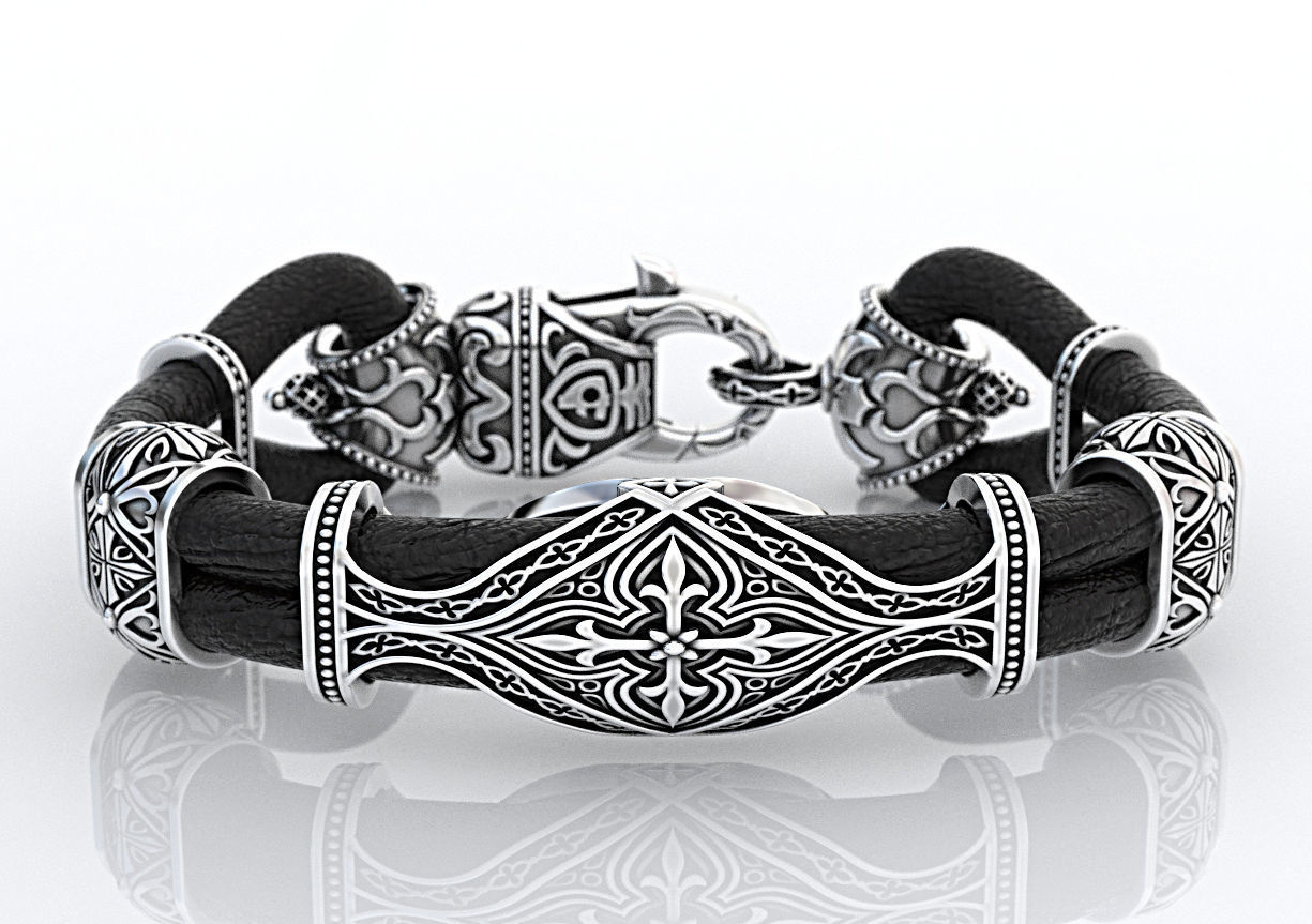 Stylish antique bracelet with patterns cross 387 3D print model_8