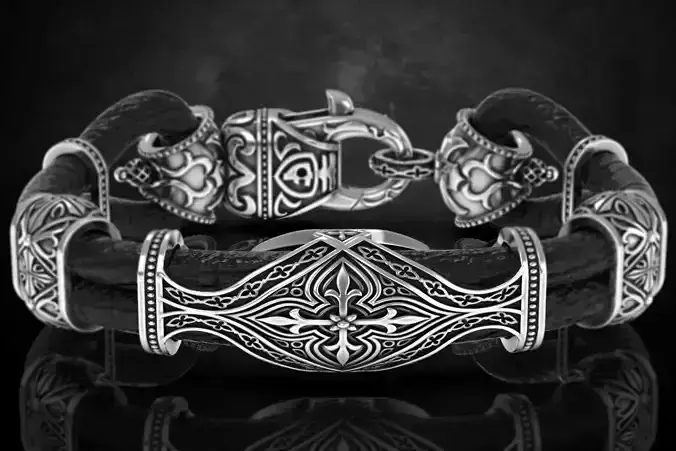 Stylish antique bracelet with patterns cross 387 3D print model