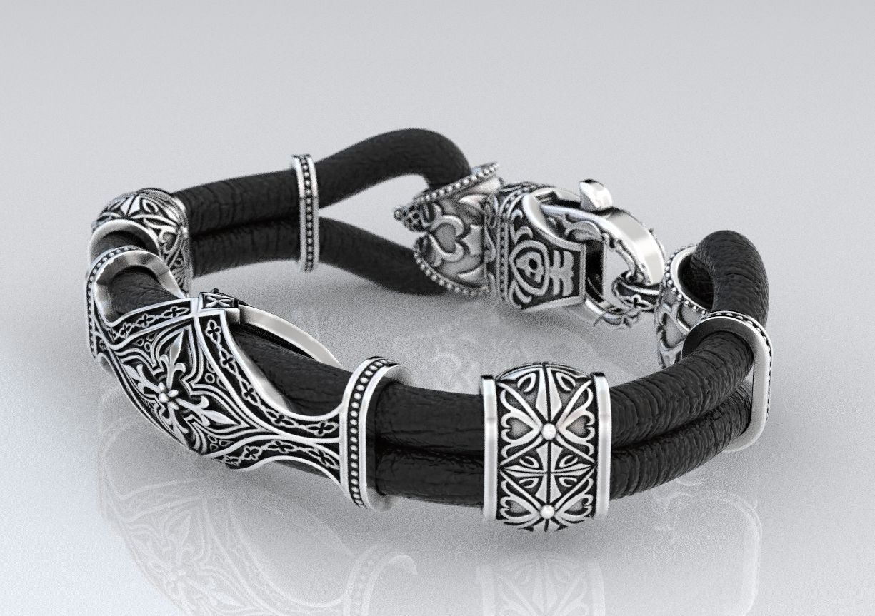 Stylish antique bracelet with patterns cross 387 3D print model_4