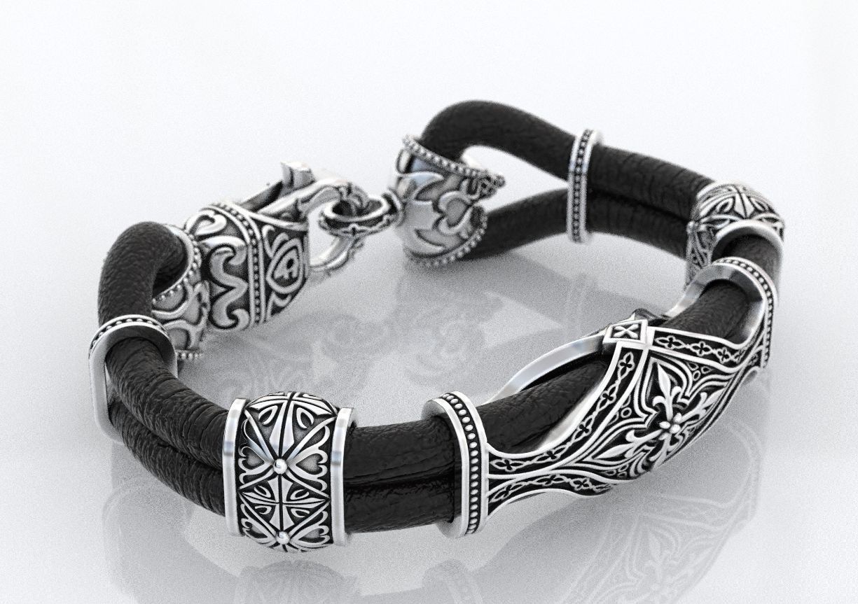 Stylish antique bracelet with patterns cross 387 3D print model_2