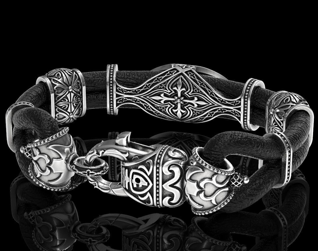 Stylish antique bracelet with patterns cross 387 3D print model_7