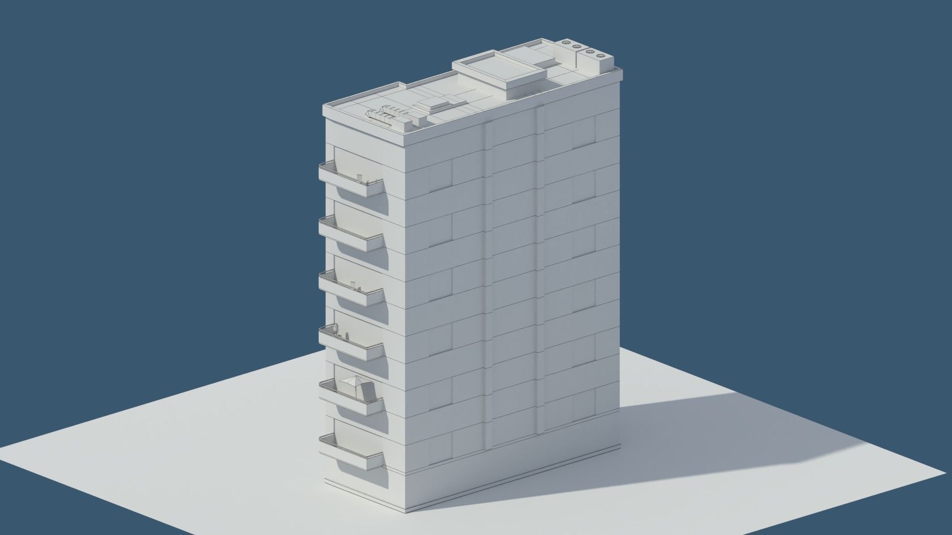 Low Poly Aparment 2 tall building with balconies Low-poly 3D model_6